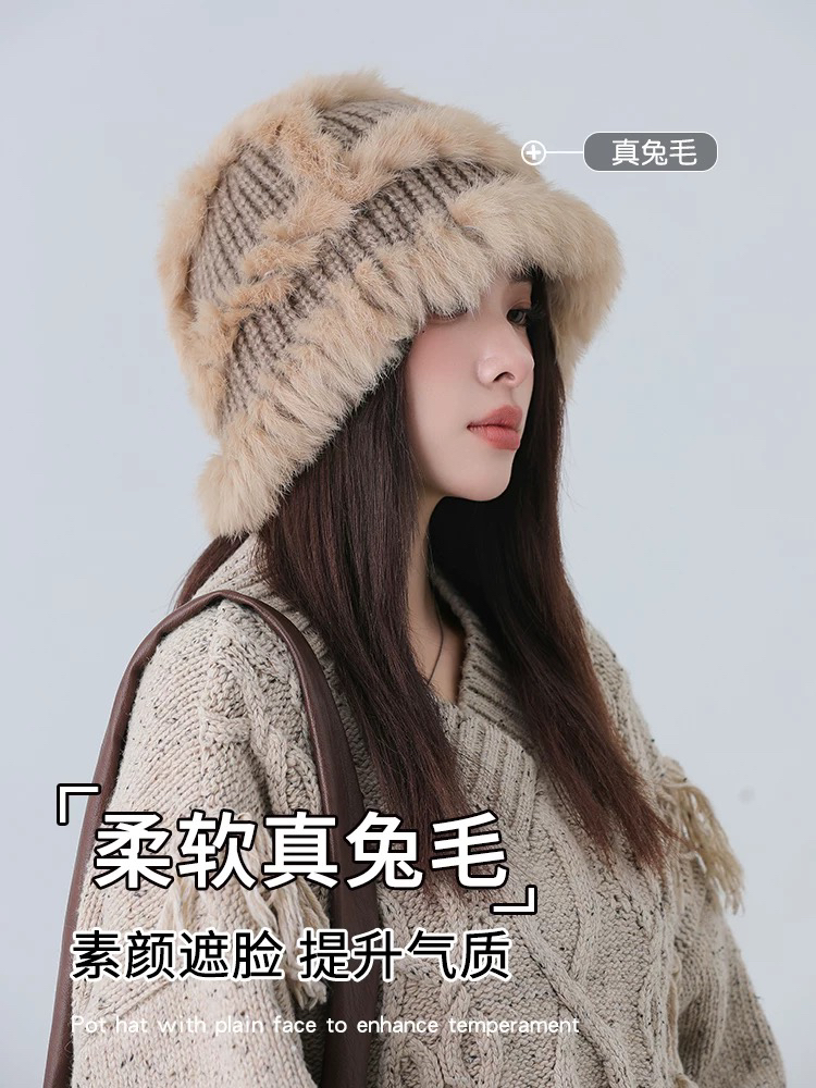 真兔毛针织帽子时尚洋气款