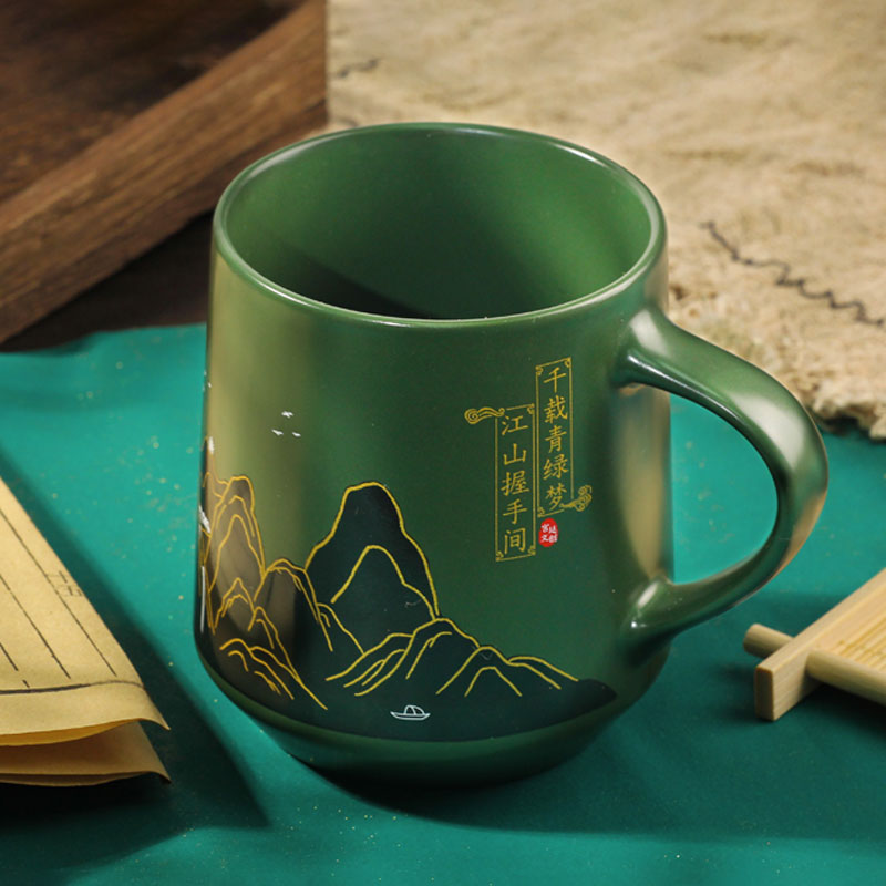 千里江山变色杯宫廷文创流麻杯垫茶杯温感创意喝水杯