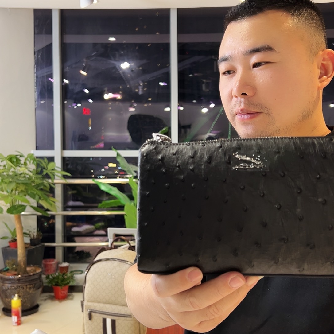 头层牛皮 620全鸵鸟皮手包