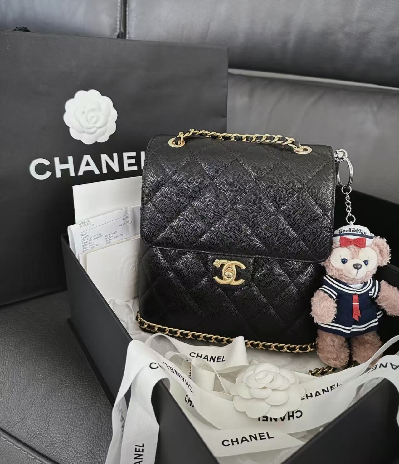 95新 Chanel/香奈儿 23k黑色山茶花ado双肩书包 20cm 17721476