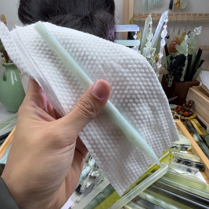 蛇纹石玉发饰未镶嵌天青长度17.2