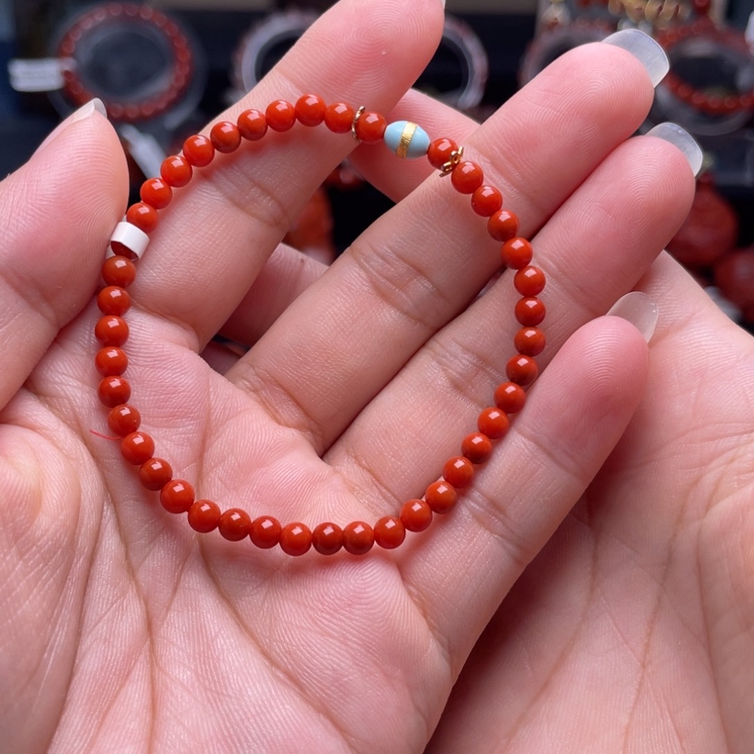 该***该南红玛瑙银S925镶嵌手串4mm