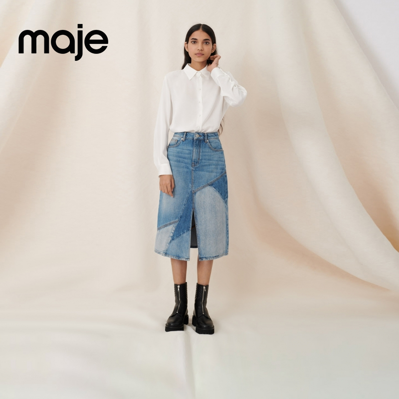 暖系穿搭|Maje秋冬时尚气质白色桑蚕丝长袖衬衫上衣MFPCM00114
