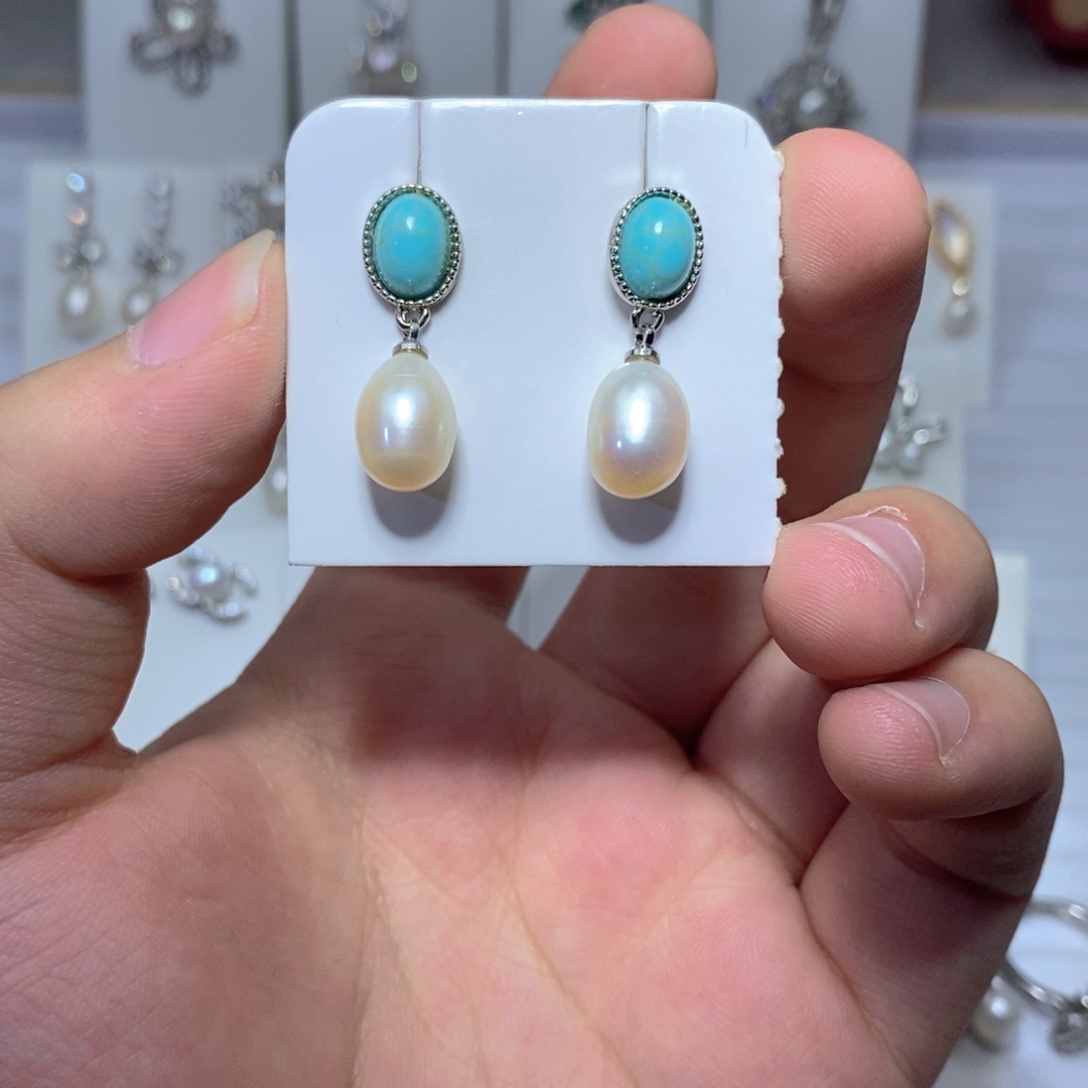 耳饰银S925镶嵌淡水珍珠