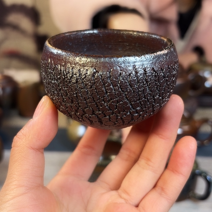 壶余***妄柴烧紫砂爆裂杯