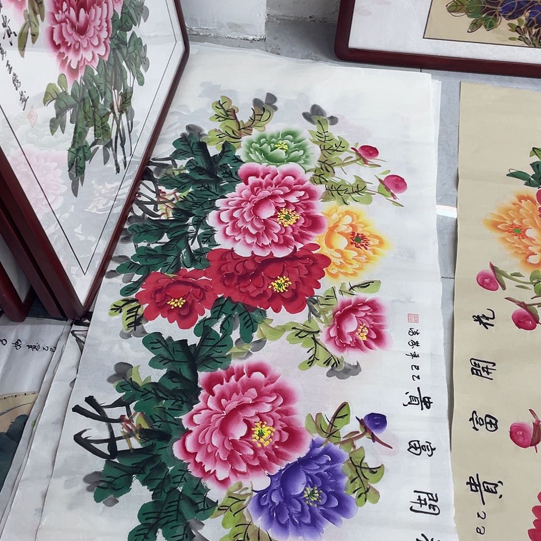 国画国画作品原稿四尺横幅白底五彩