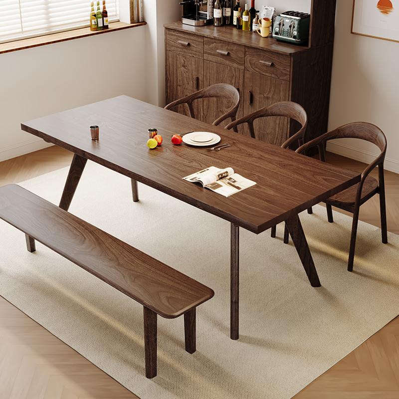 北黑黑胡桃餐桌全实木北欧原木大板桌大长桌现代简约工作台书桌