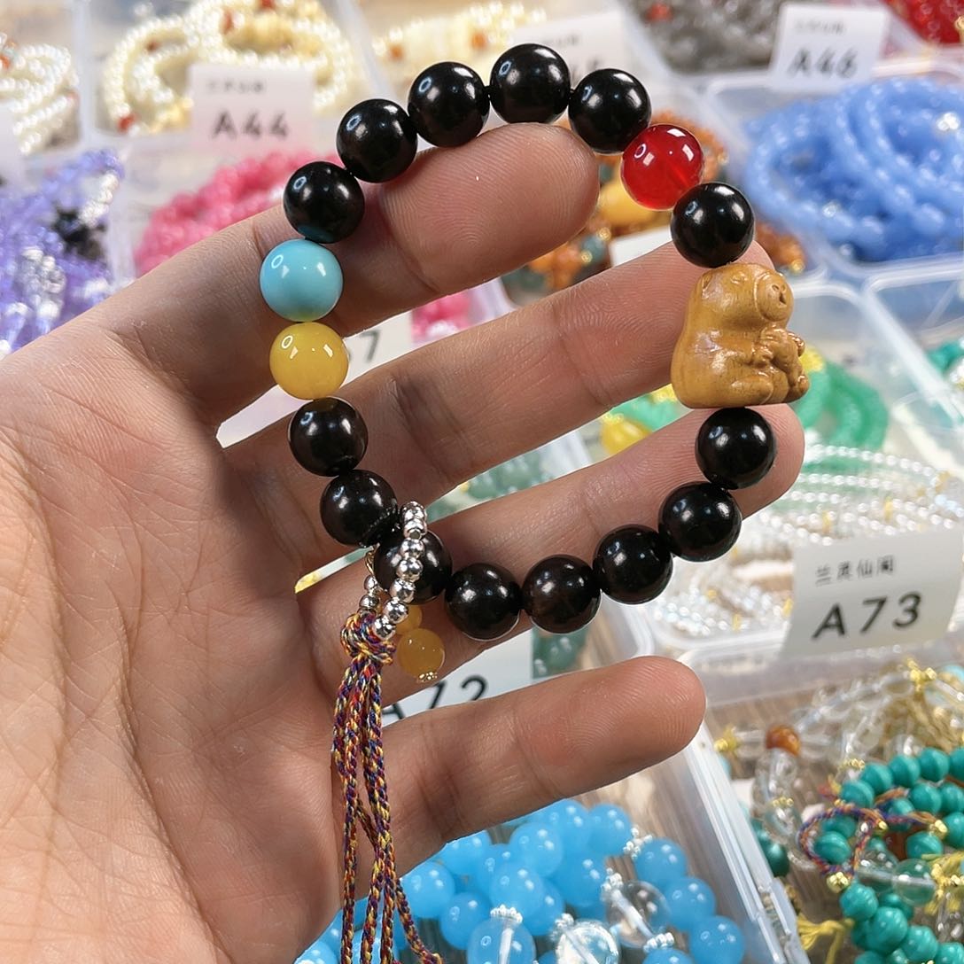 檀香木手串银S925镀金镶嵌