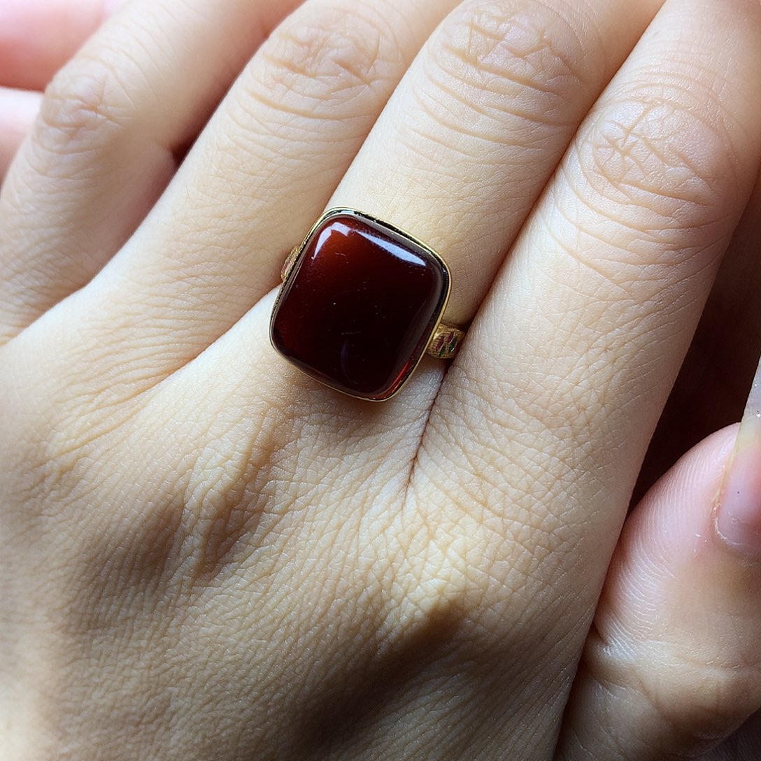 血珀戒指银S925镶嵌戒指