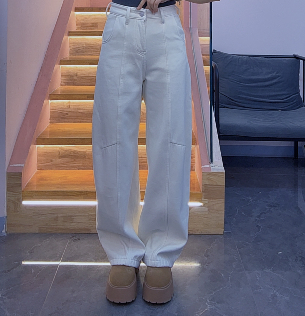 新款褶皱时尚高腰加绒弯刀牛仔裤【98107-1】