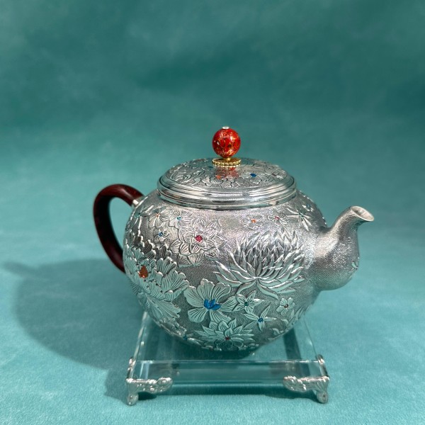 云银雪山 足银银制品 YW58 菊花银壶  足银999