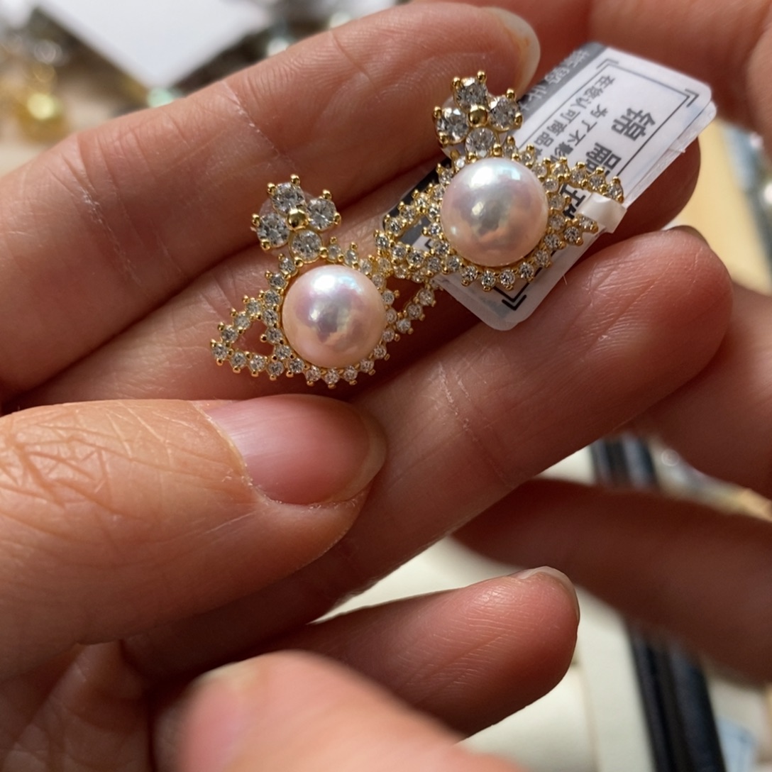 海水珍珠耳饰银S925镶嵌