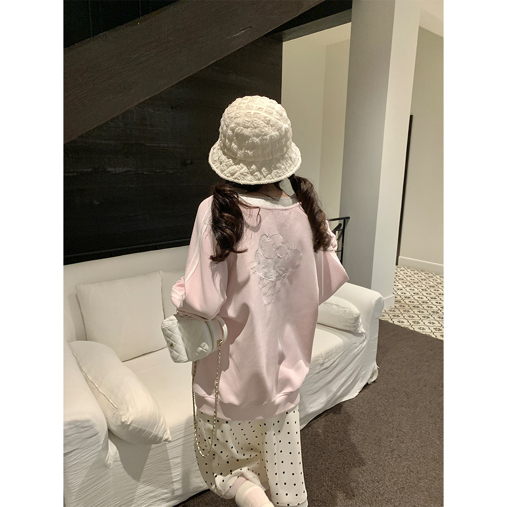 【猫咪布蕾】猫咪蕾丝贴布绣V领球衣卫衣22101#