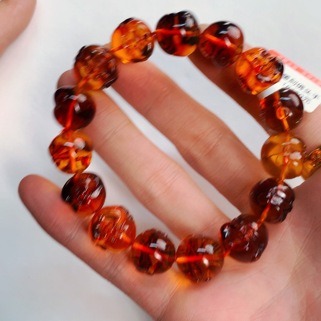 琥珀珠宝奇石未镶嵌墨西哥红蓝珀雕刻佛陀手串