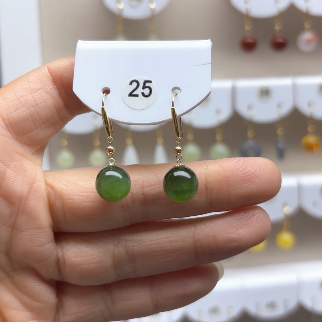 和田玉耳饰18K金镶嵌