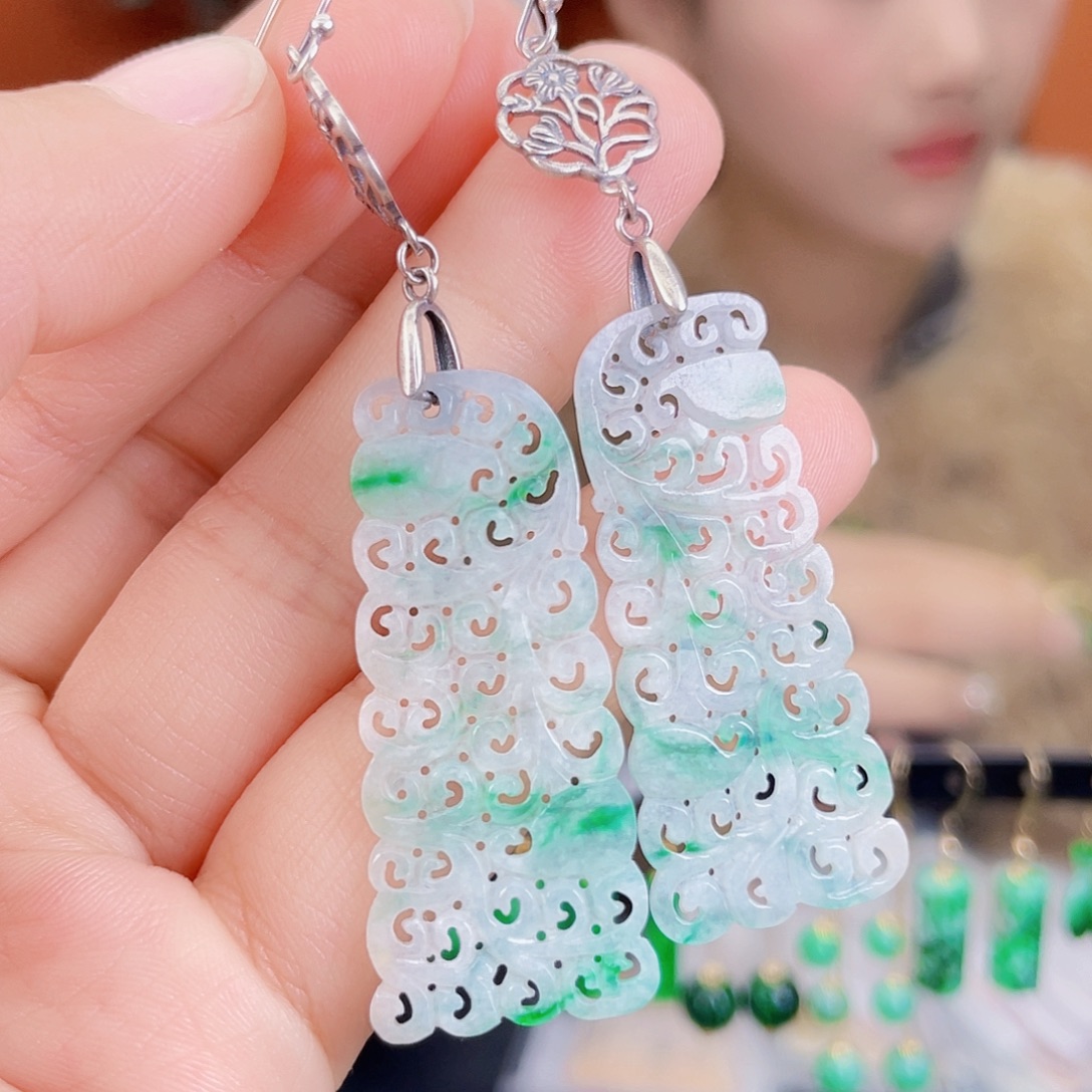 翡翠银S925镶嵌耳饰