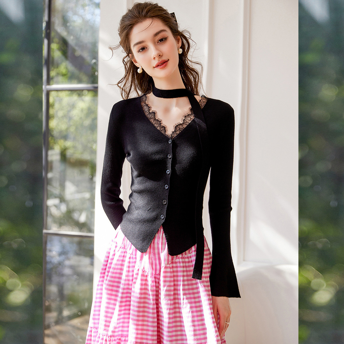 【黄蓉推荐】&白鹿语25春款时尚温柔优雅飘带长袖针织衫BY20191