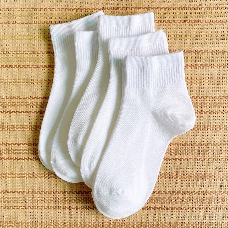 袜子男女纯棉透气吸汗短袜春夏季百搭运动中筒纯色黑白