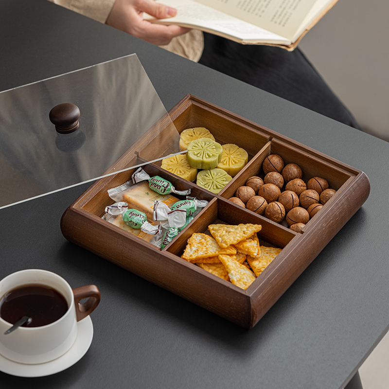 纯色四宫格干果盘坚果盒招待零食盒简约风甜品托盘分格创意中式