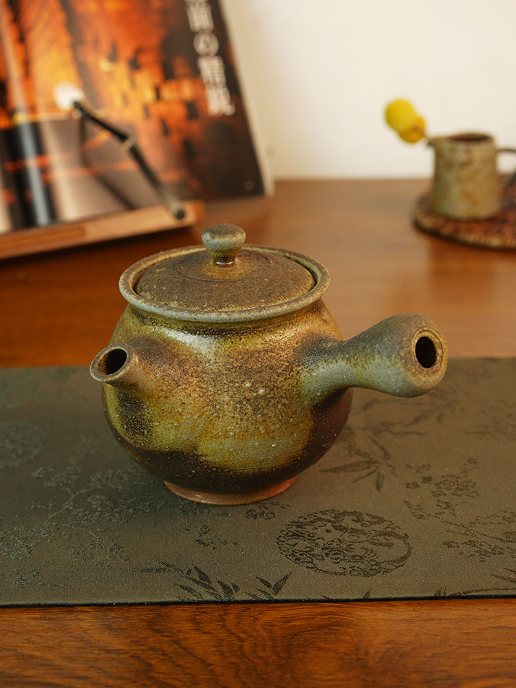 伊禾集物 日本备前烧手工匠人黑川元晴 侧把急须茶壶 1444#