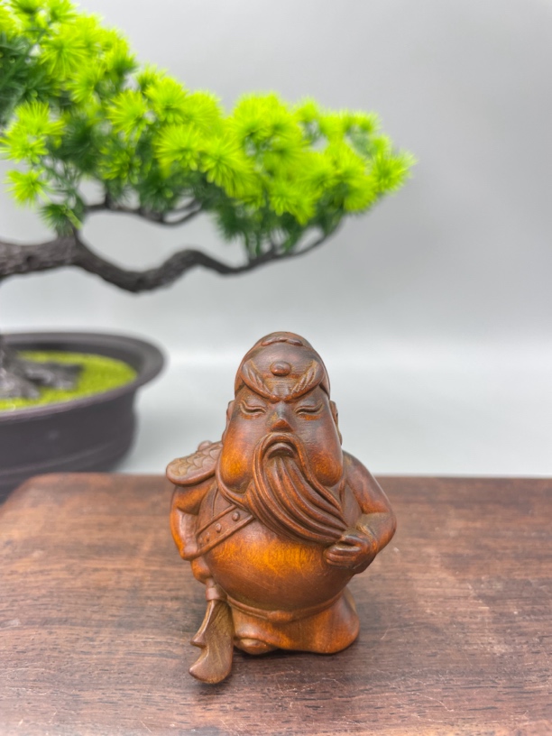 小叶黄杨木仿古工艺木雕（小关公）手把件摆件高度6公分