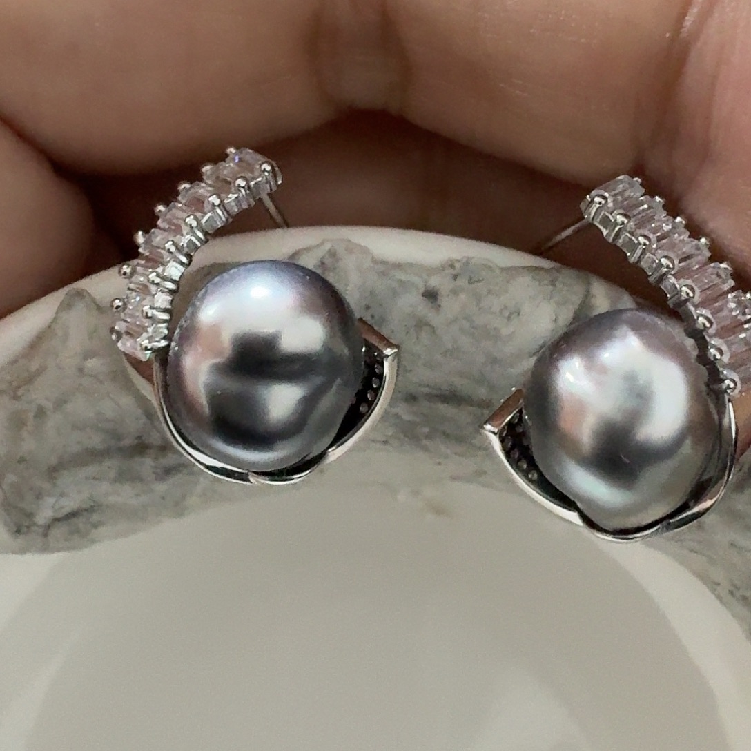 海水珍珠银S925镶嵌耳饰