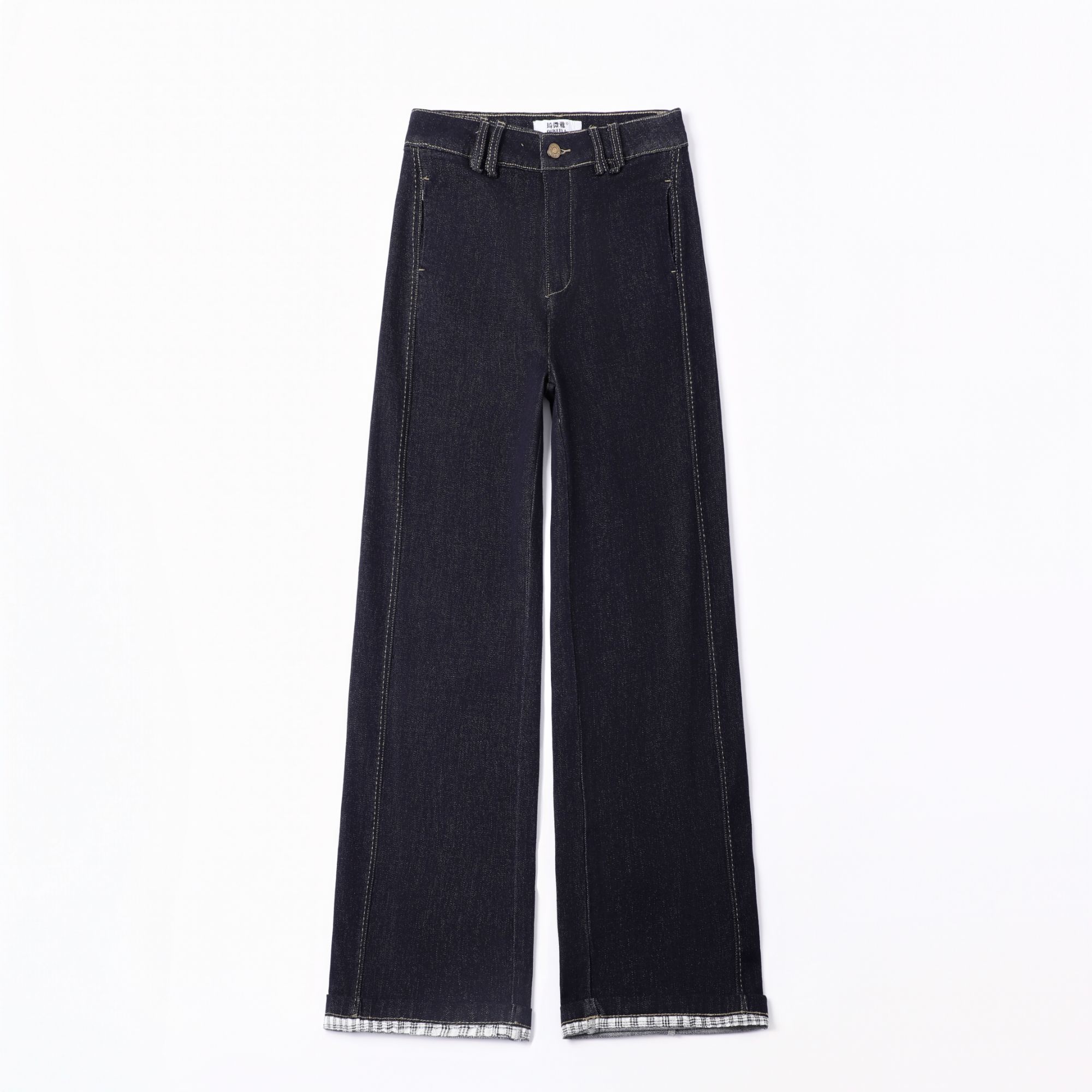 【大城小爱】牛仔裤休闲裤高腰直筒时尚百搭宽松设计师拼接秋季S006