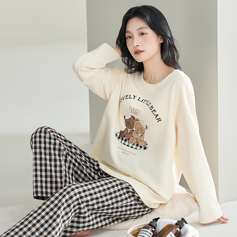 {女士合集}秋冬新款圆领套头纯棉长袖长裤睡衣 休闲可外穿家居服