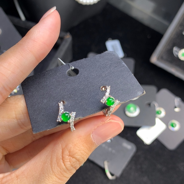 【闪购商品】翡翠银S925镶嵌耳饰天然翡翠