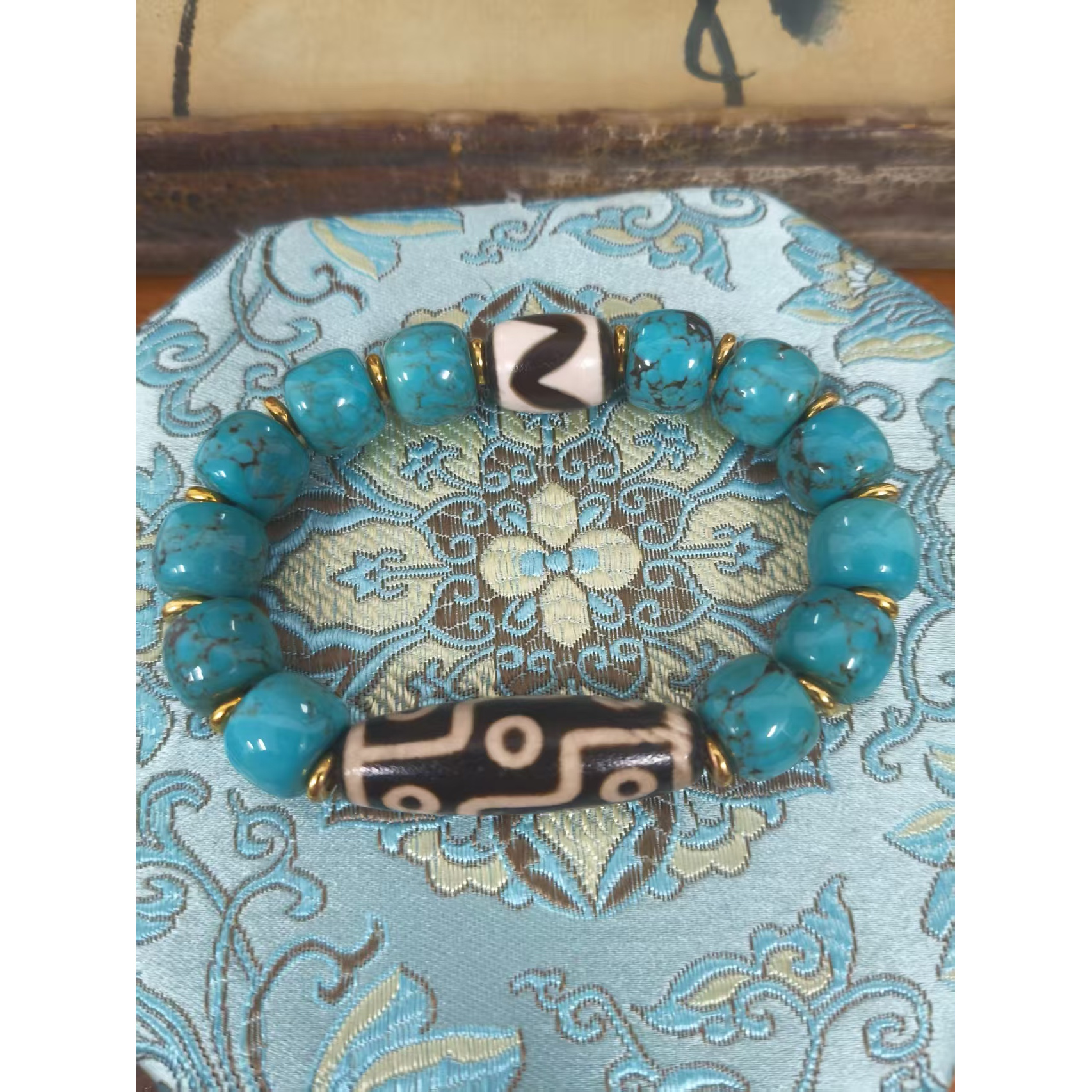 柒国风复古绿手串