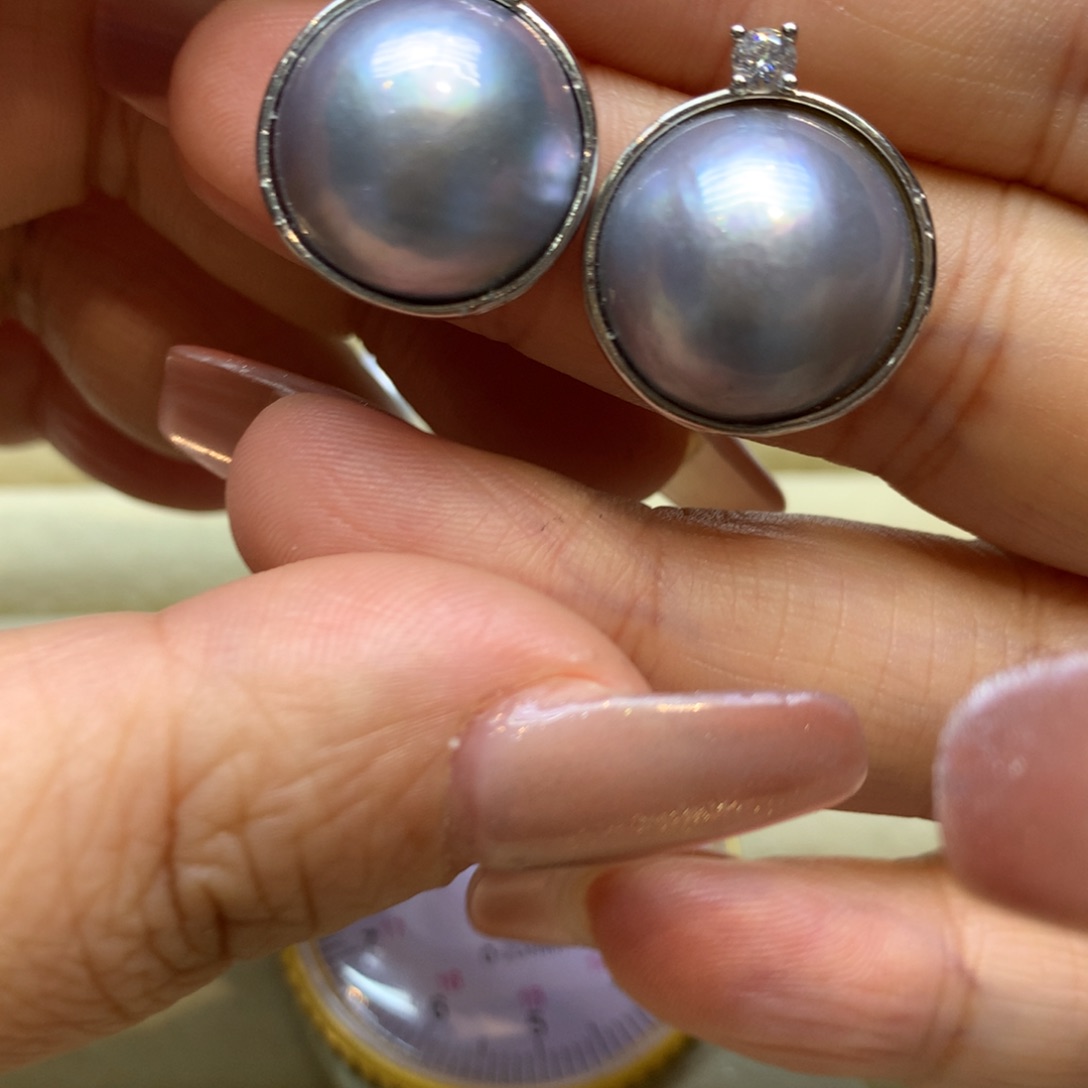 耳饰拼合珍珠（马贝珠）银S925镶嵌