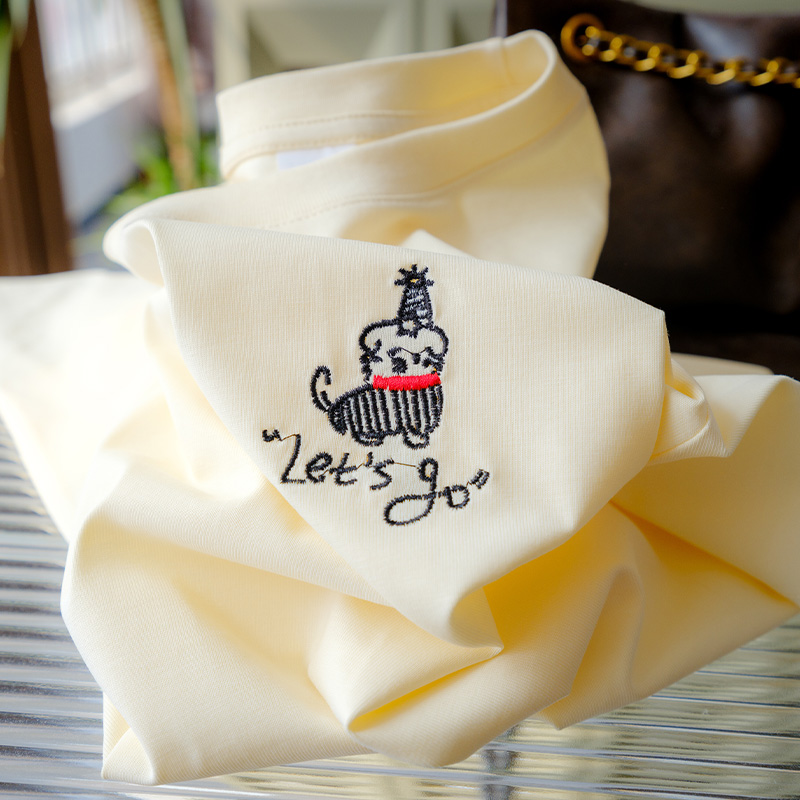 刺绣Let"s go纯棉白色短袖t恤女2025新夏季女装半袖男士短袖情侣