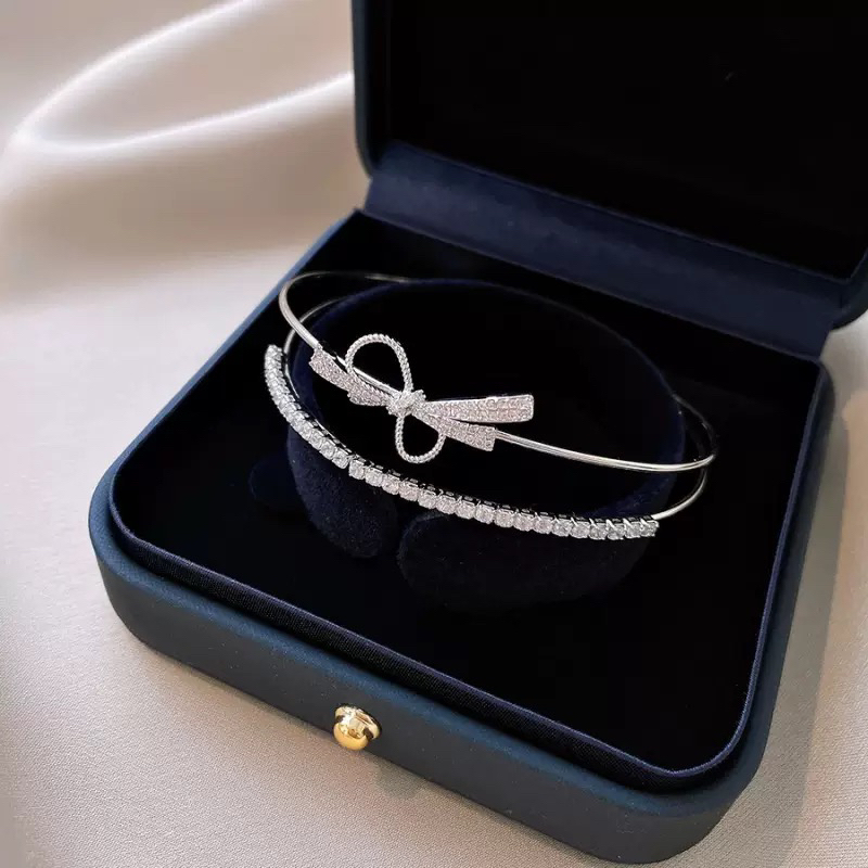 925银手镯 纯银蝴蝶结手镯s925简约时尚百搭轻奢网红气质闪钻