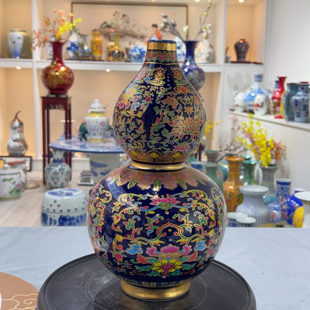 摆件陶31cm蓝葫芦陶瓷