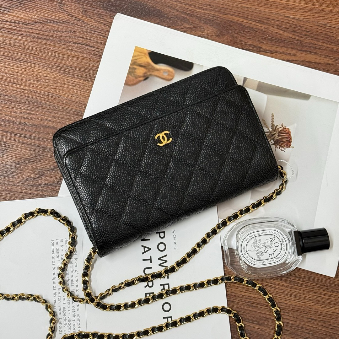 95新 Chanel/香奈儿 黑金 荔枝牛 经典woc发财包/625778308