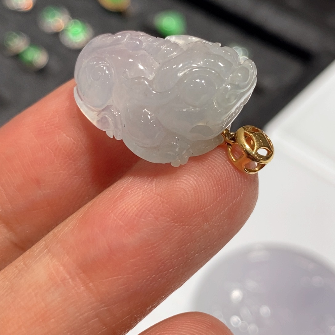 定制翡翠18K金镶嵌缅甸天然翡翠金镶冰貔貅