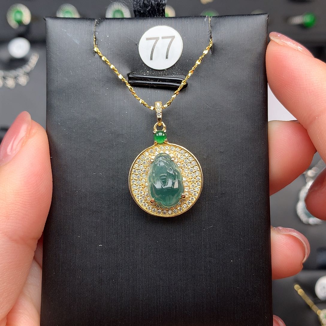 翡翠颈饰银S925镶嵌项链925