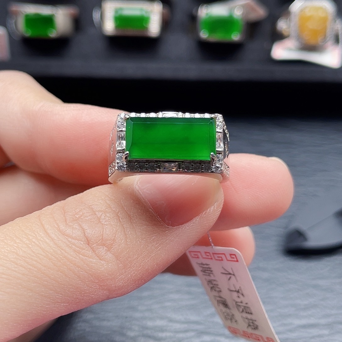 翡翠戒指银S925镶嵌天然a货翡翠1030