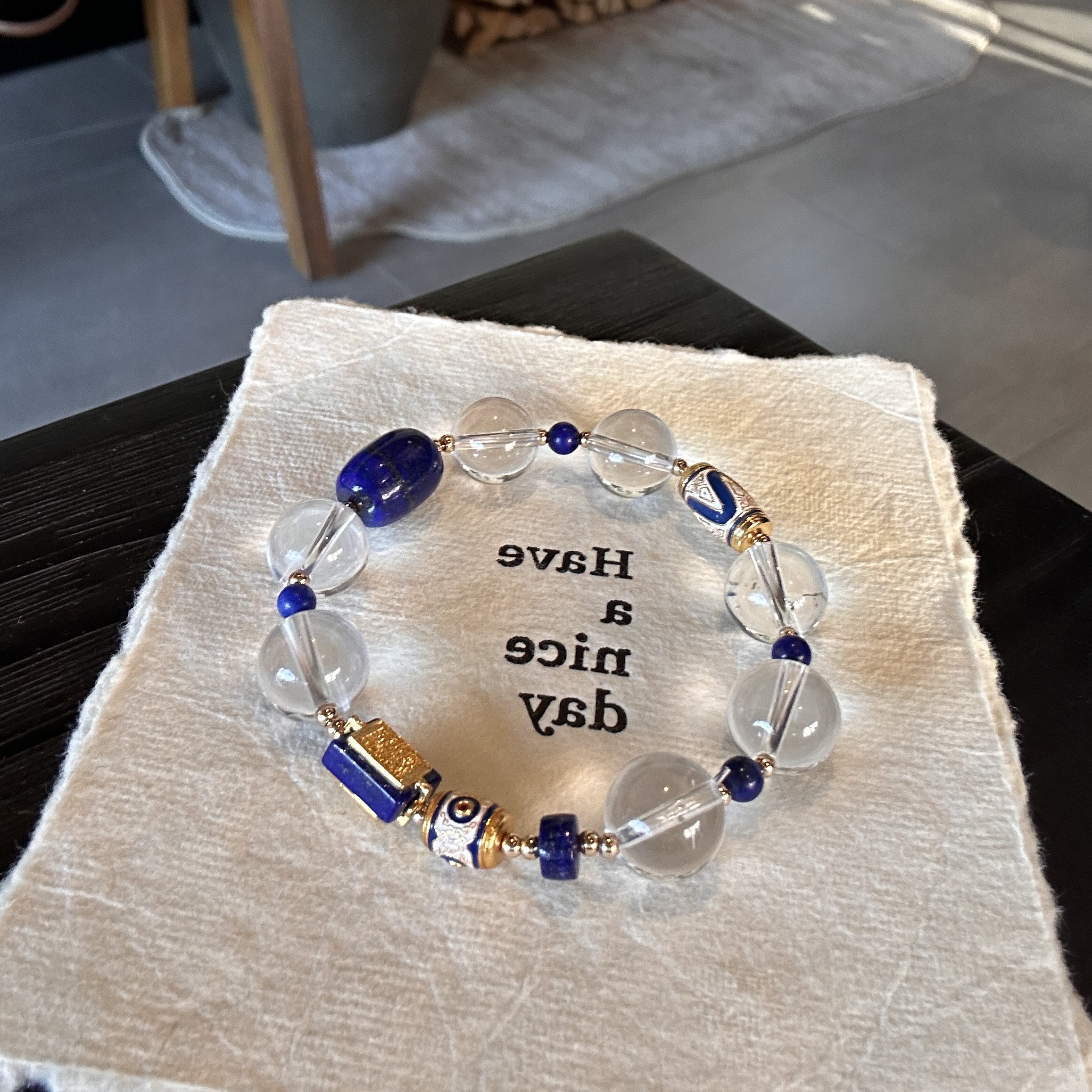 『青金透颖』天然双A白水晶搭配色泽浓郁纯正青金石国风轻奢百搭