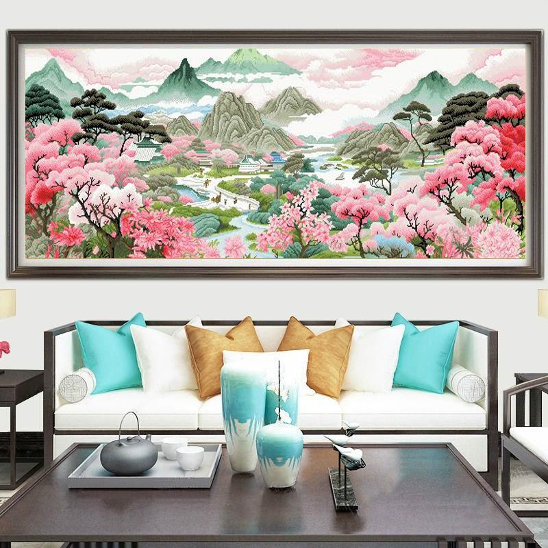 新款世外桃源十字绣2025客厅高级感沙发背景墙大图线绣自己绣