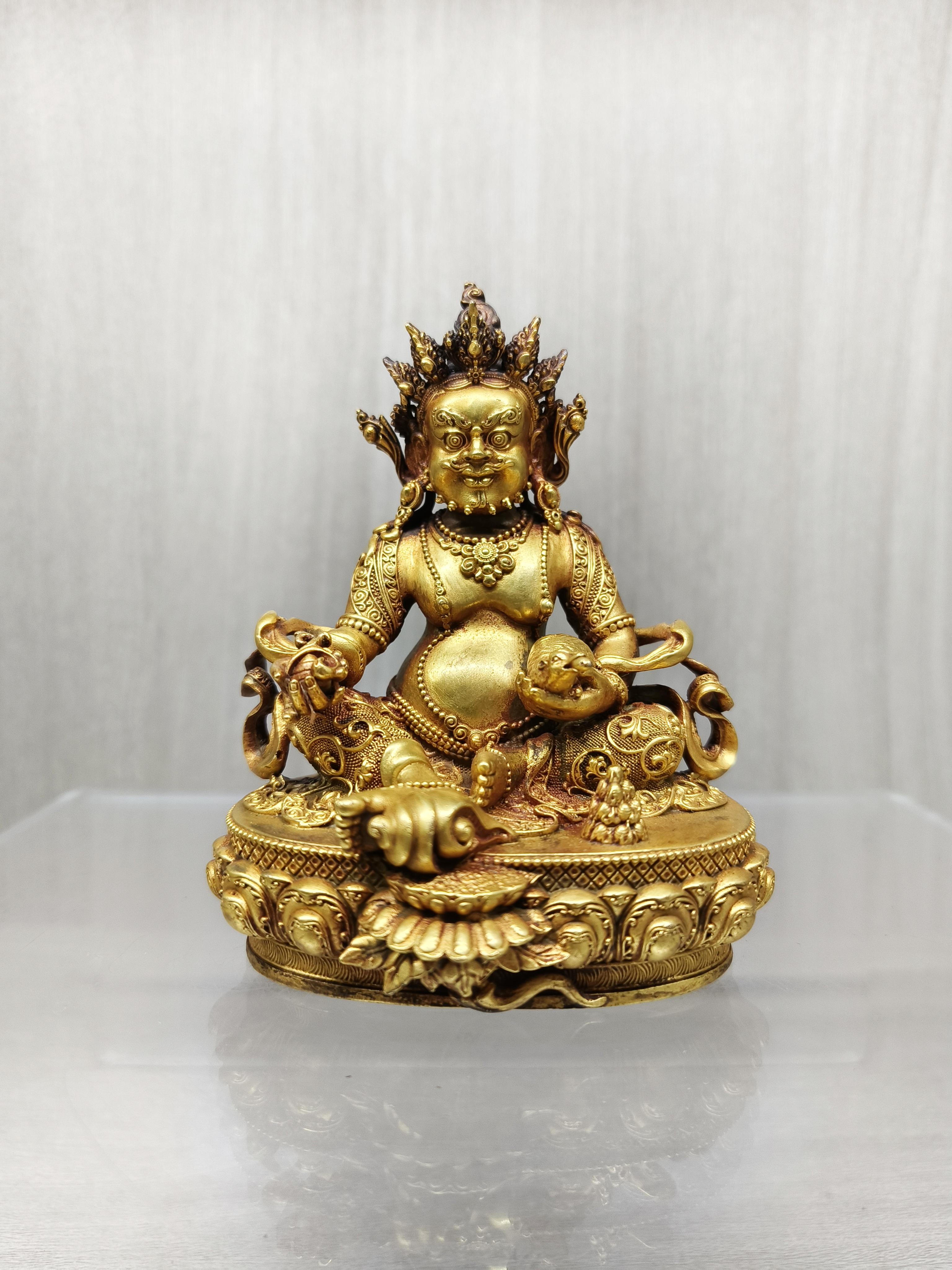 精铸紫铜鎏金黄财神 高10cm