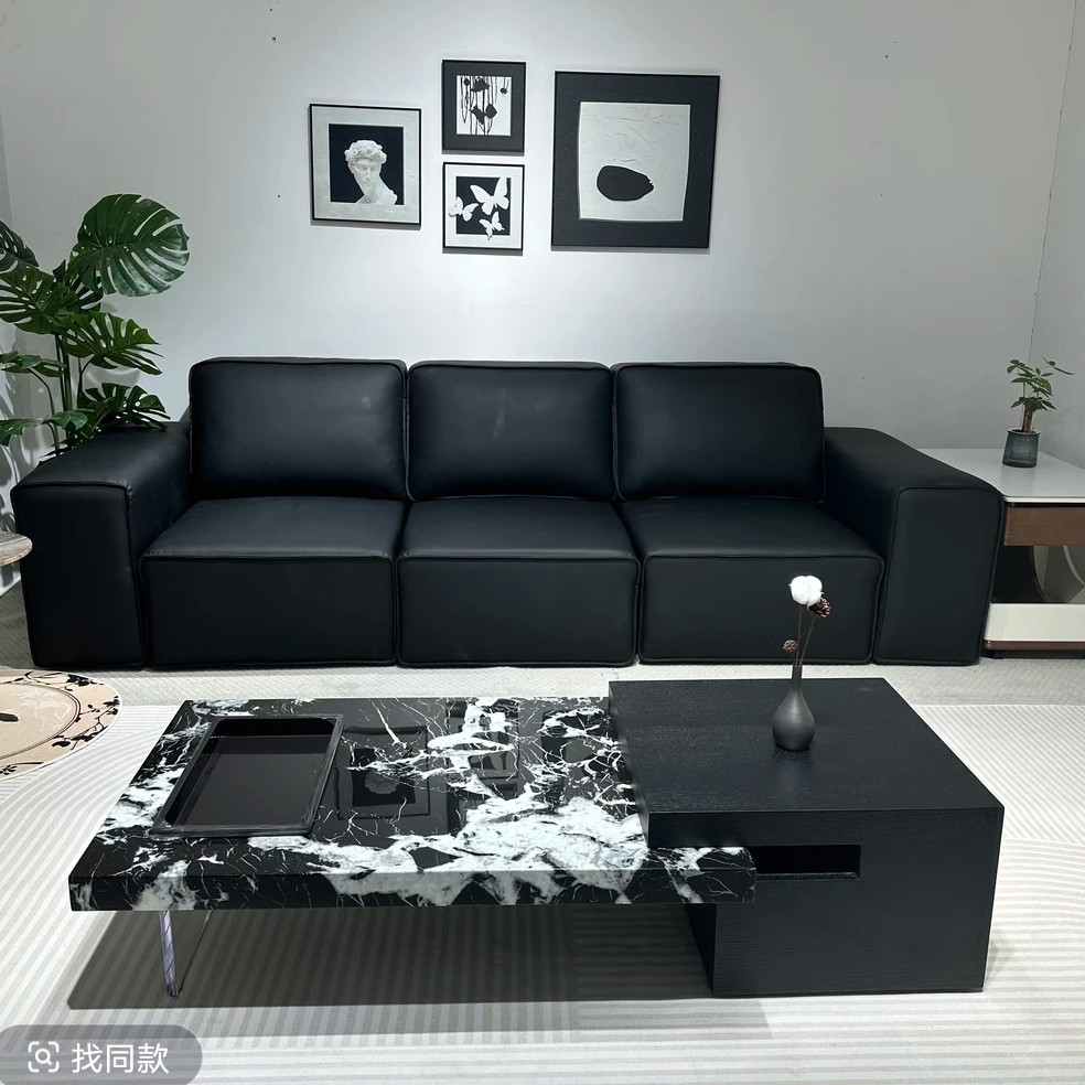 大理石伸缩茶几客厅小户型抽屉悬浮组合奢石实木亚克力茶台几