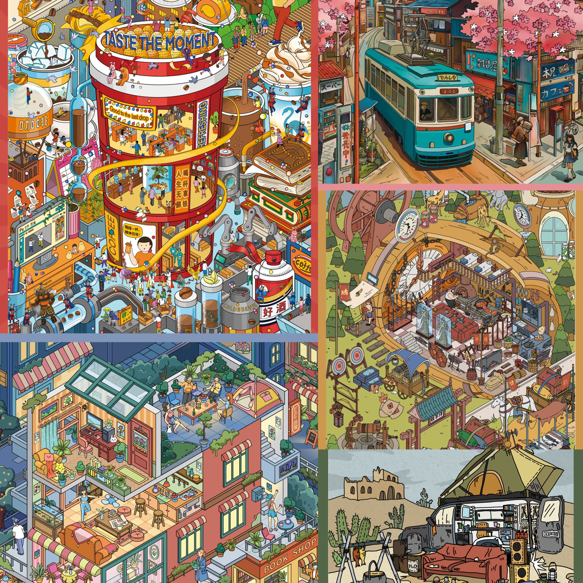 芋泥小盒子4.0特油亮膜造景贴纸大场景DIY解压贴纸微缩美式场景