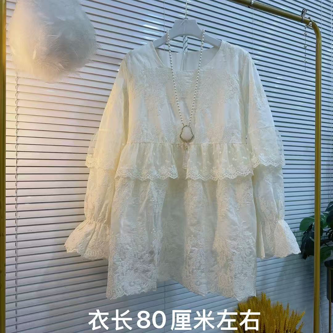 胖MM2025时尚秋季新款蕾丝花边欧货长时髦洋气蕾丝衫雪纺衫宽松款