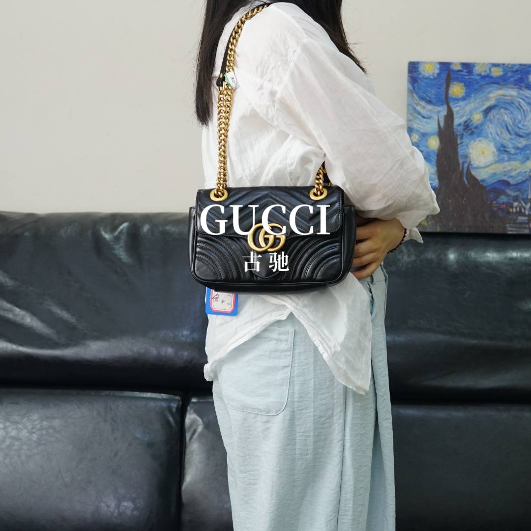 95新 GUCCI/古驰 黑色马蒙单肩包/FYEE04224108/4108