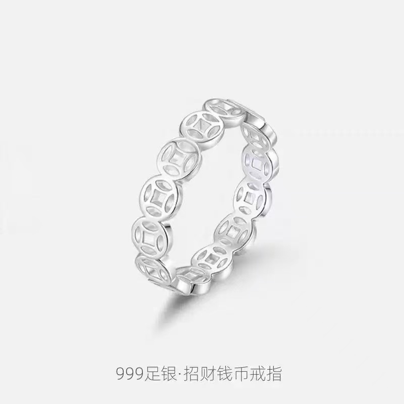 足银纯银999 钱多多铜钱戒指 时尚高级送妈妈送闺蜜WJZ-2