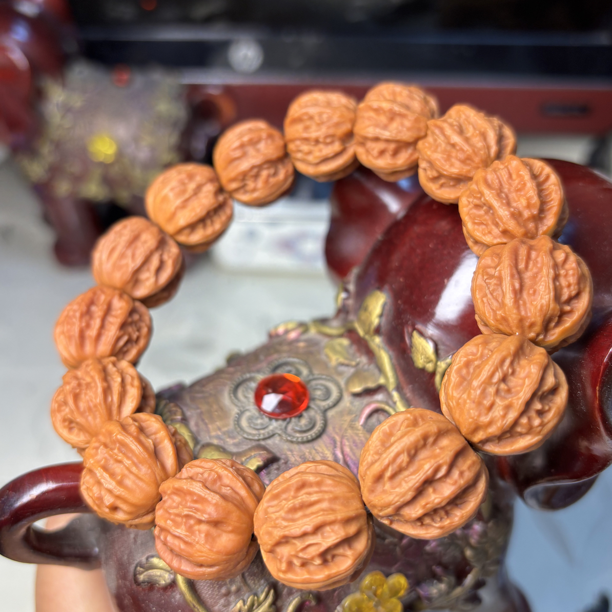 门头沟野生小尺寸粗筋正圆矮桩京八棱核桃手串