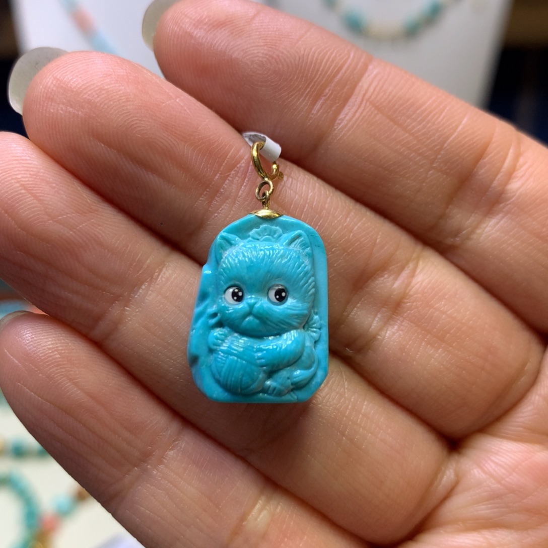 绿松石18K金镶嵌挂件