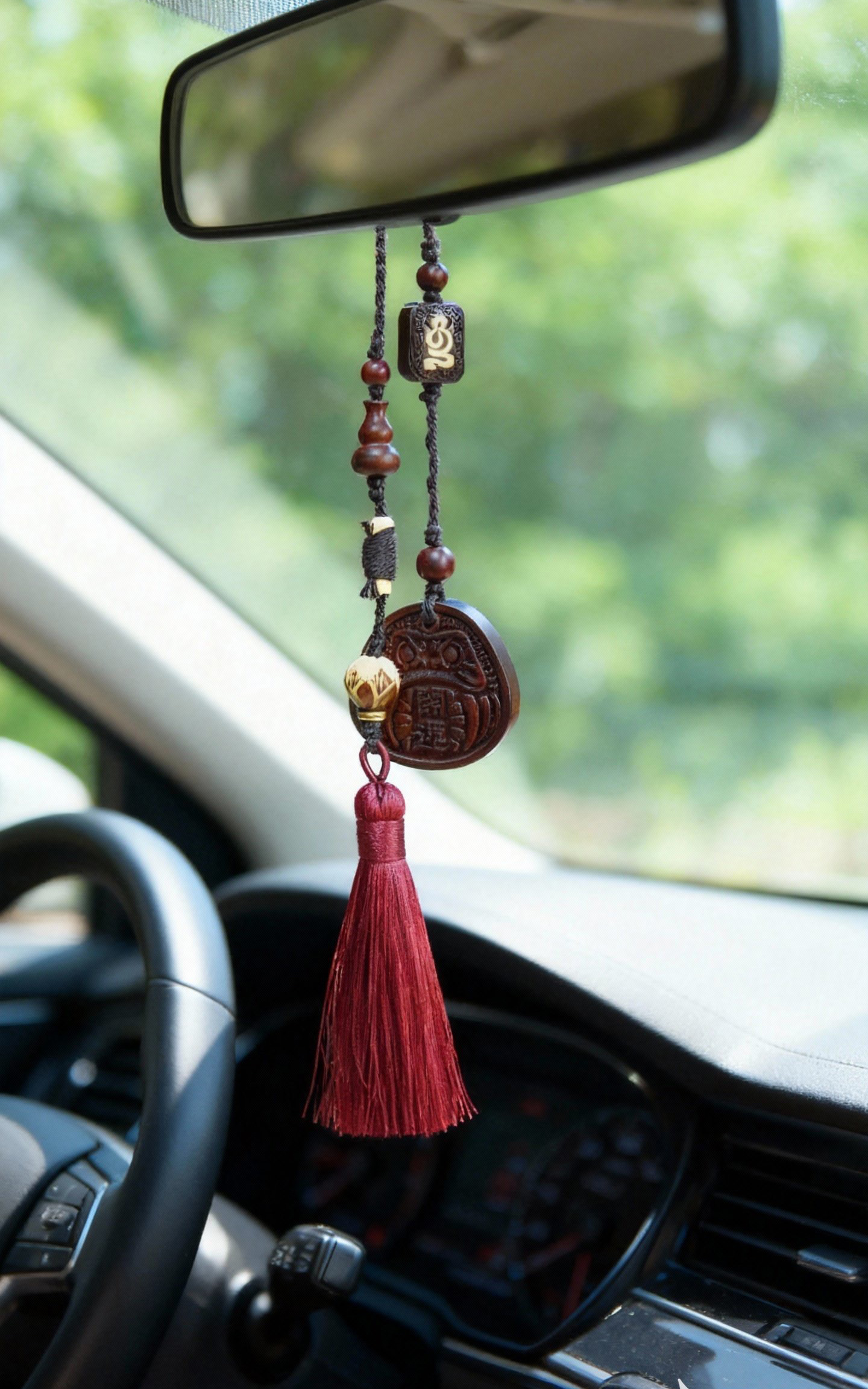 檀木 雕刻达摩 刻字 圆形木质吊坠牌 车挂 包挂 文玩手机链