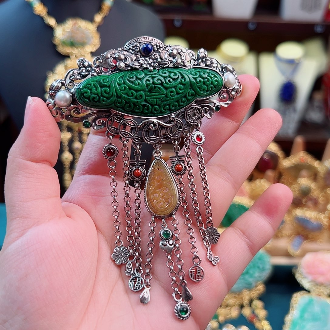 翡翠银S925镶嵌颈饰国风